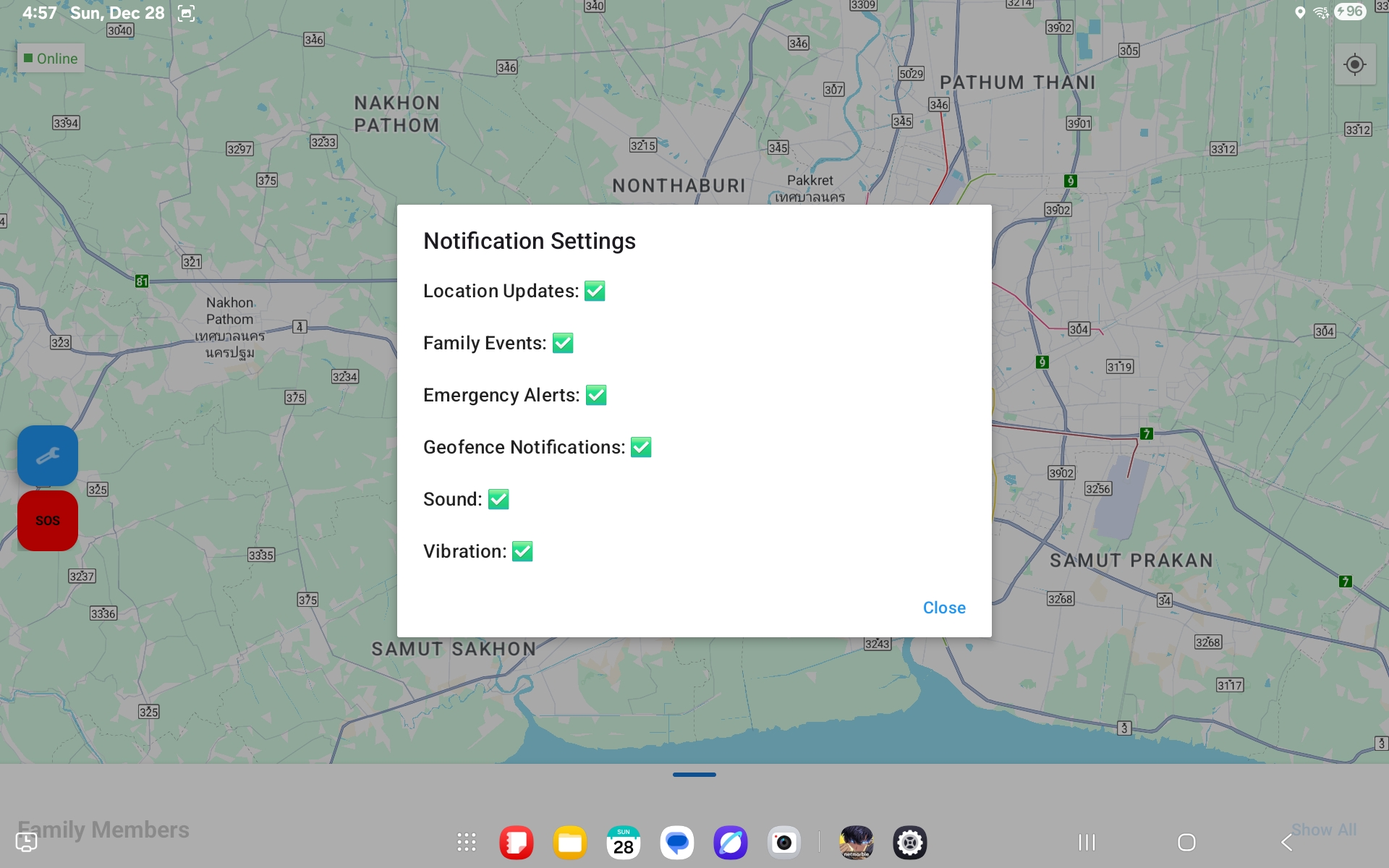 Family member list with status indicators